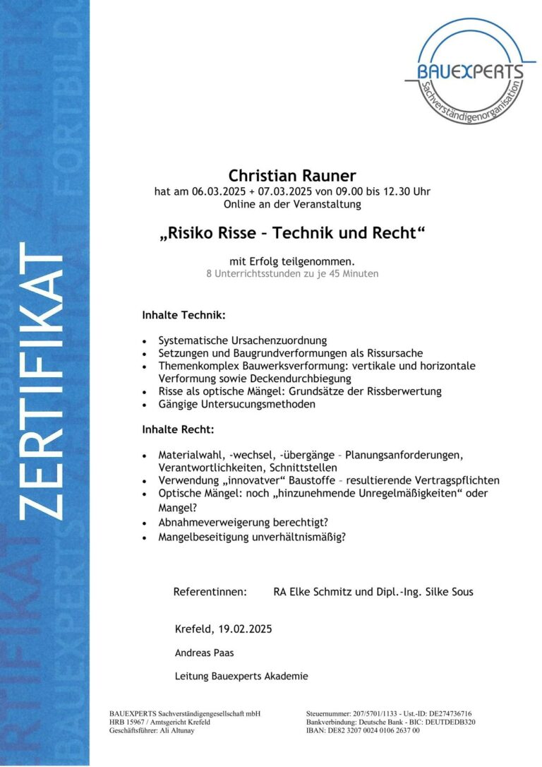 Christian Rauner Teilnahmezertifikat Risse-1