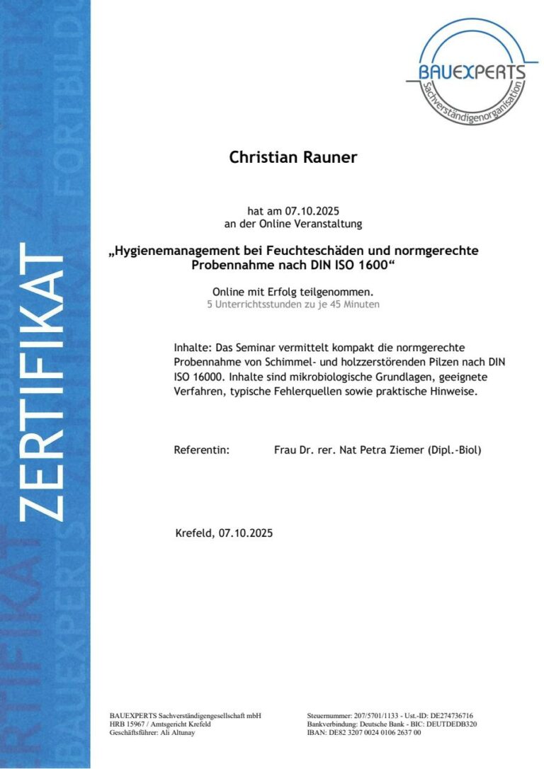 Zertifikat Hygienemanagement Christian Rauner